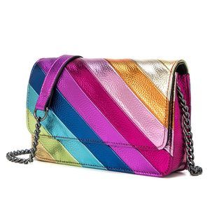 Rainbow Stripe Crossbody Shoulder Bag Color Blocking Pu Leather >:(